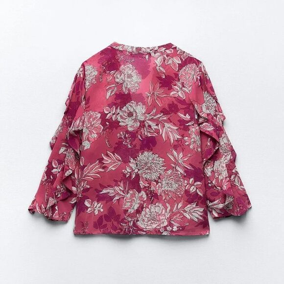 ZARA PRINTED TOP WITH RUFFLES - Picture 9 of 11